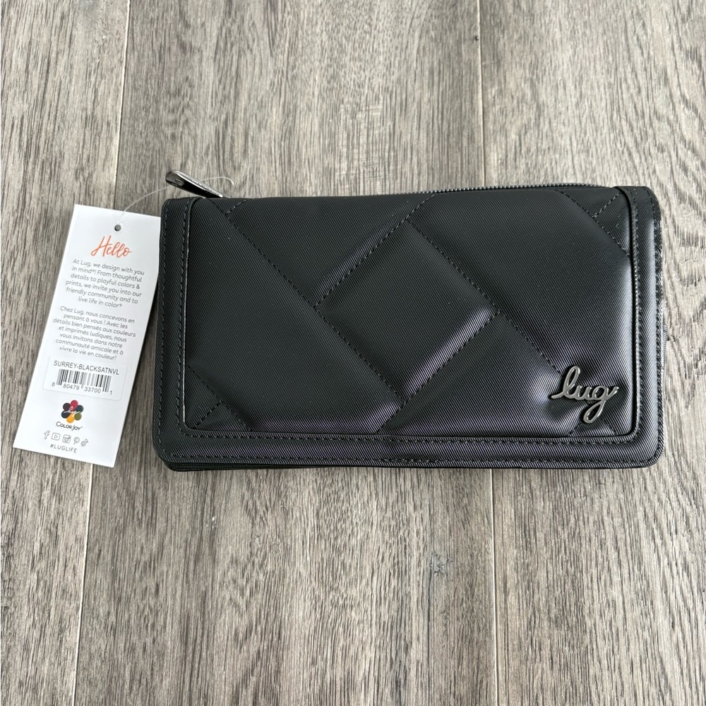 lug Black Quilted Zip-Around Wallet